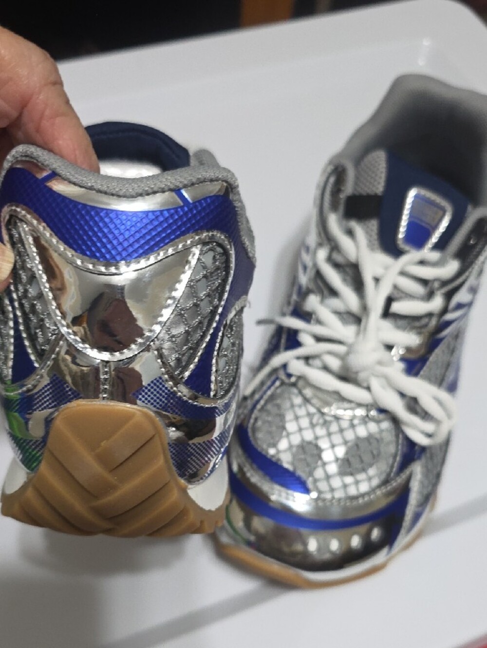 Bottega Veneta Silver & Blue Sneakers - Picture 9 of 10